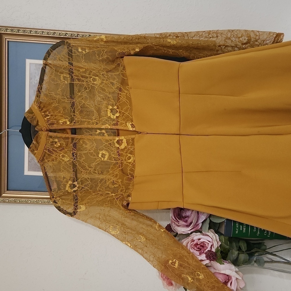 ASOS Delicate Lace & Scuba Ruffle Shift Mini Dress Fall Party Wedding Guest Glam - Picture 10 of 14